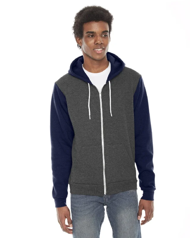 Clearance Sale American Apparel Unisex Flex Fleece Zip Hoodie | Dk Hth Gry/ Navy
