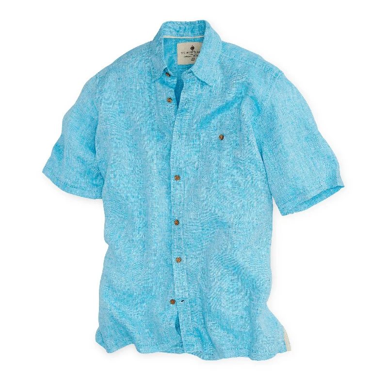 Hurry In Unplanned Summer Journey Linen Shirt - Turquoise
