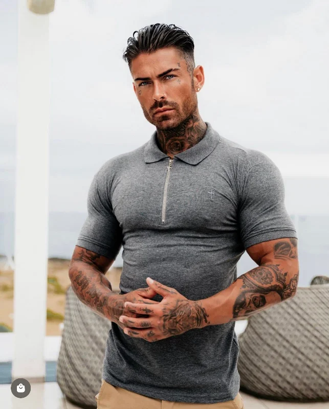 Weekend Extravaganza: Shop Now Father Sons Classic Dark Grey and Silver Zipped Polo Shirt - FSH812 Weekend Extravaganza: Shop Now Father Sons Classic Dark Grey and Silver Zipped Polo Shirt - FSH812