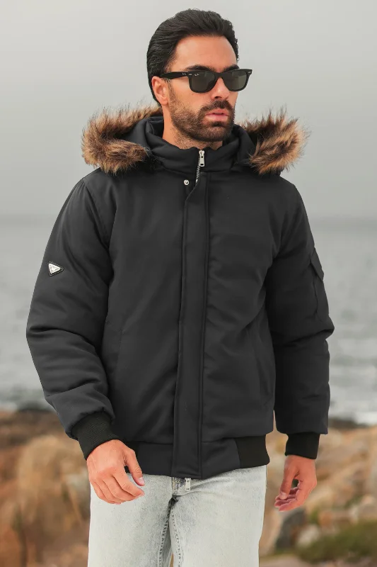 Shop and Save Imported Parka Jacket - black   (removable hood)