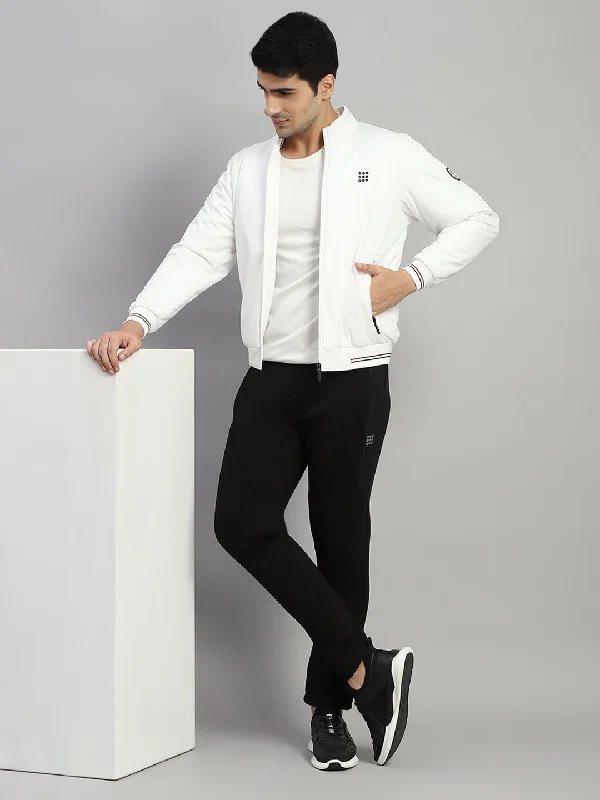 Referral Discount Men White Solid Mock Neck Full Sleeve Jacket