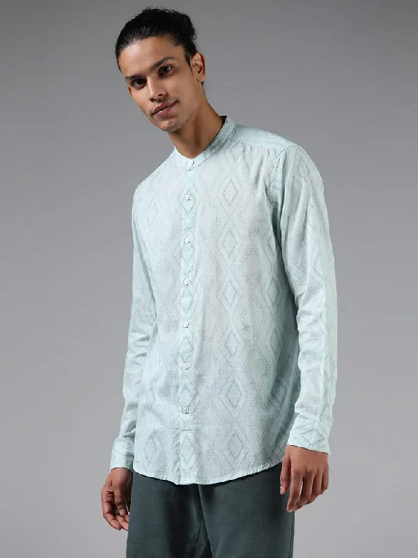 Don't Wait ETA Light Teal Geometric Printed Cotton Resort-Fit Shirt
