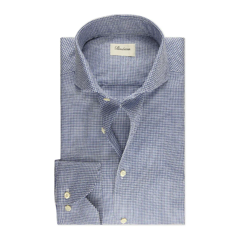 Deep Discounts Blue Houndstooth Twill Fitted Body Shirt - Stenströms