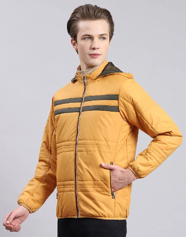 While Supplies Last Men Mustard Solid Hooded Full Sleeve Jacket