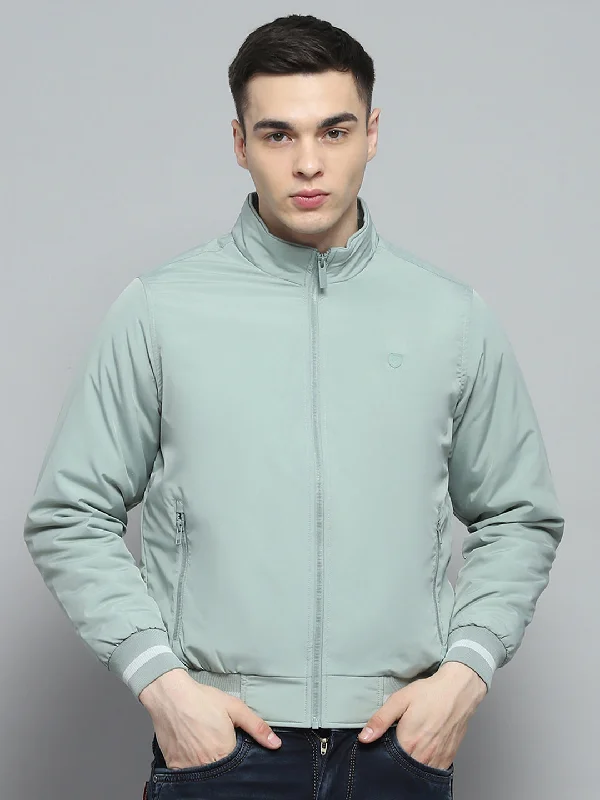 Final Markdown Men Green Solid Mock Neck Full Sleeve Jacket