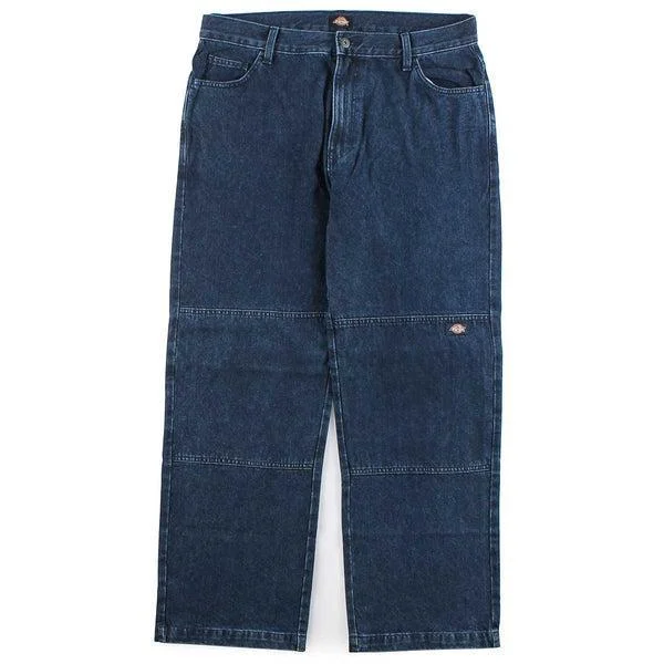 Price Cut Dickies Skateboarding Double Knee Denim Pants Loose Fit Stonewashed Indigo Blue