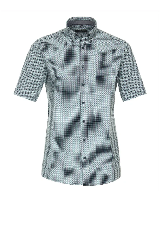 Deal Alert Casa Moda Geo Print Short Sleeve Shirt, Green Milieu