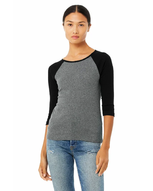 Weekend Savings Sensation Bella+Canvas Ladies Baseball Tee | Deep Hthr/ Black