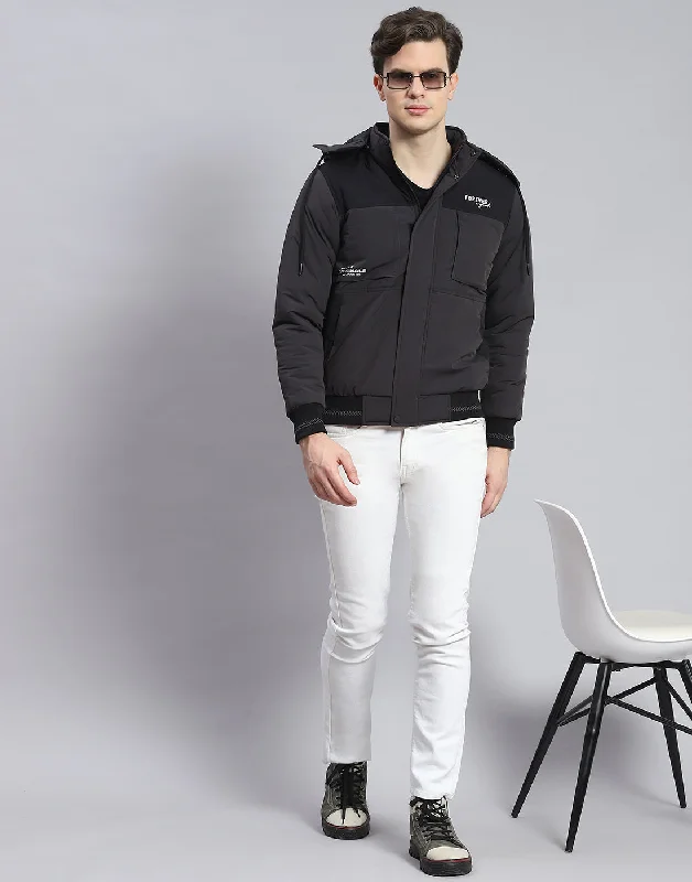 Today’s Deal Men Grey Solid Hooded Full Sleeve Jacket