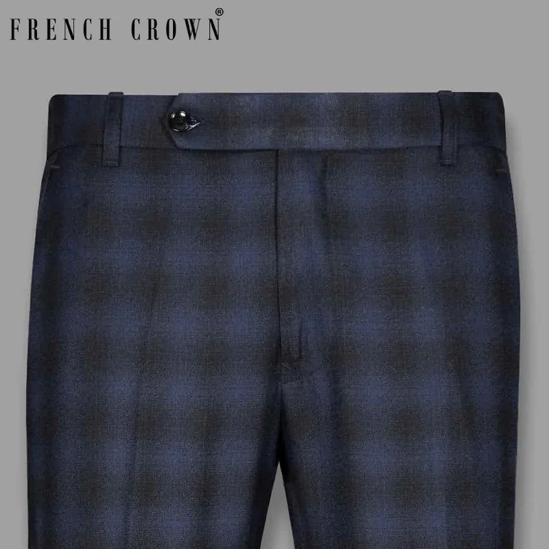 Deal of the Day Zodiac Blue Plaid Wool-Silk blend Pant