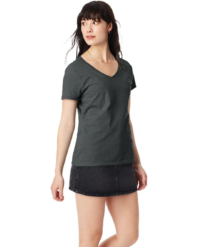 Seasonal Sale Hanes Ladies Ringspun Cotton Nano V-Neck T-Shirt | Charcoal Heather