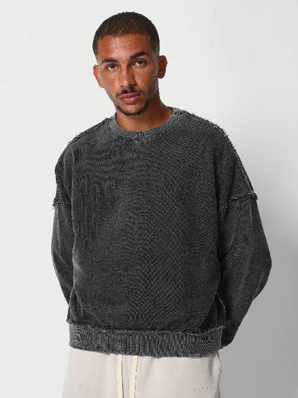 Weekend Offers That Tempt Oversized Fit Crew Neck Sweatshirt With Raw Seam Detail