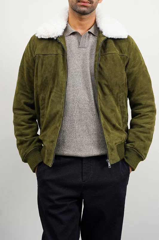 Huge Discounts SUEDE JACKET WITH LAMB WOOL COLLAR