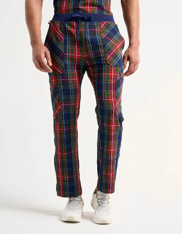 Don't Miss Essential Multi-Pocket Scrub Pants - Christmas Blue Tartan
