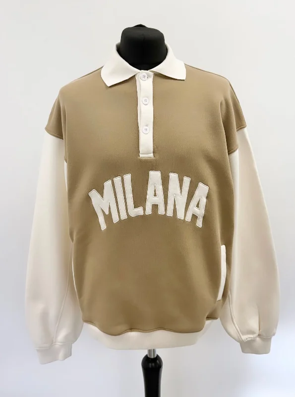 Price Reduction Khaki Brown Milana Button Heavyweight Polo Sweat.