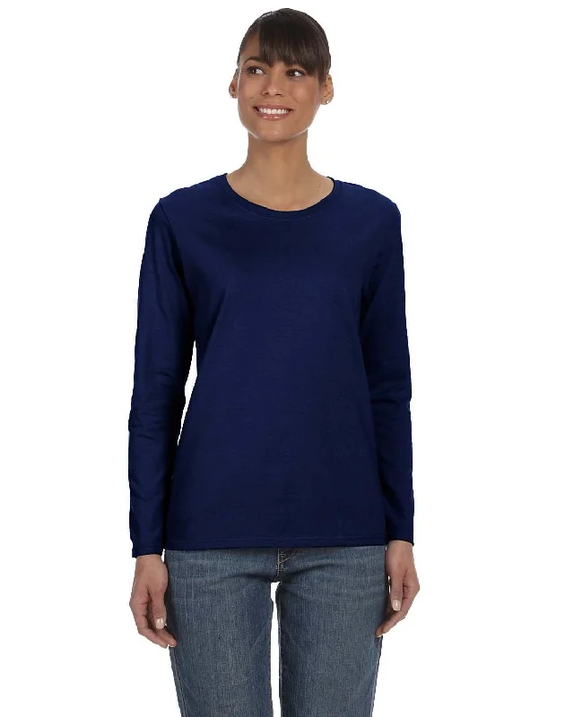 Factory Direct Sale Gildan Ladies Long Sleeve 100% Cotton T-Shirt | Navy