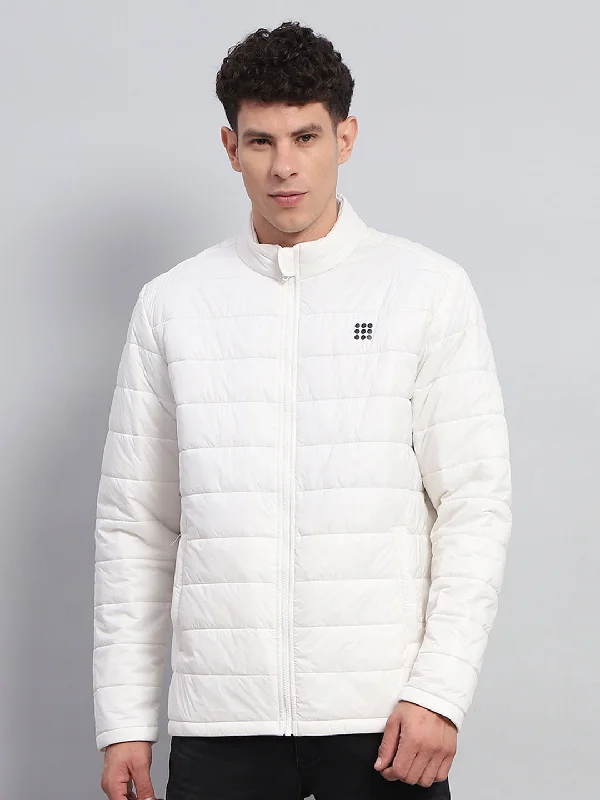 Discount Deals Men White Solid Mock Neck Full Sleeve Jacket