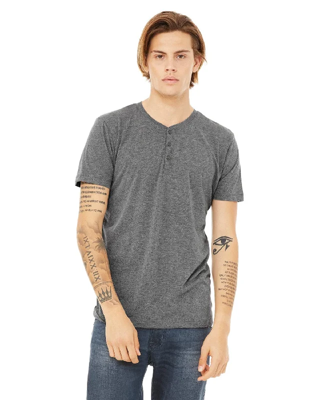 Weekend Bargains to Celebrate Bella+Canvas Mens Triblend Short Sleeve Henley | Grey Triblend Weekend Bargains to Celebrate Bella+Canvas Mens Triblend Short Sleeve Henley | Grey Triblend
