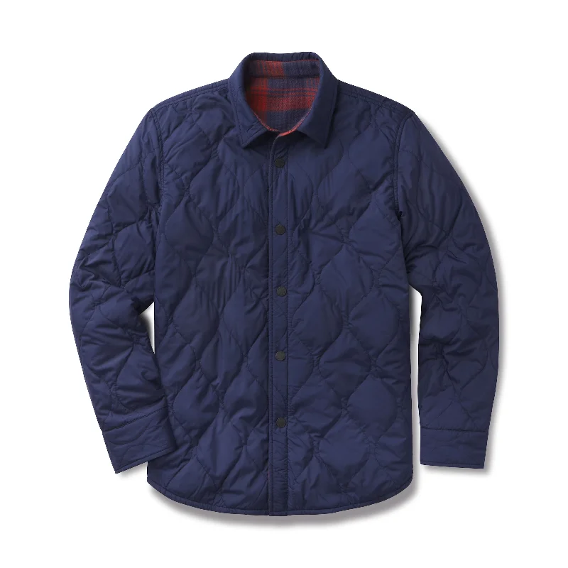 Time-Limited Offer Quilted Flannel Reversible Shirt Jacket - Navy