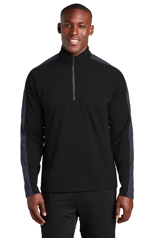 Quick Sale Sport-Tek Mens Sport-Wick Moisture Wicking 1/4 Zip Sweatshirt - Black/Iron Grey