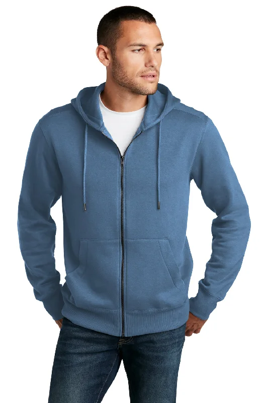Weekend Bargains to Relish District Mens Perfect Weight Fleece Full Zip Hooded Sweatshirt Hoodie w/ Pockets - Maritime Blue Weekend Bargains to Relish District Mens Perfect Weight Fleece Full Zip Hooded Sweatshirt Hoodie w/ Pockets - Maritime Blue