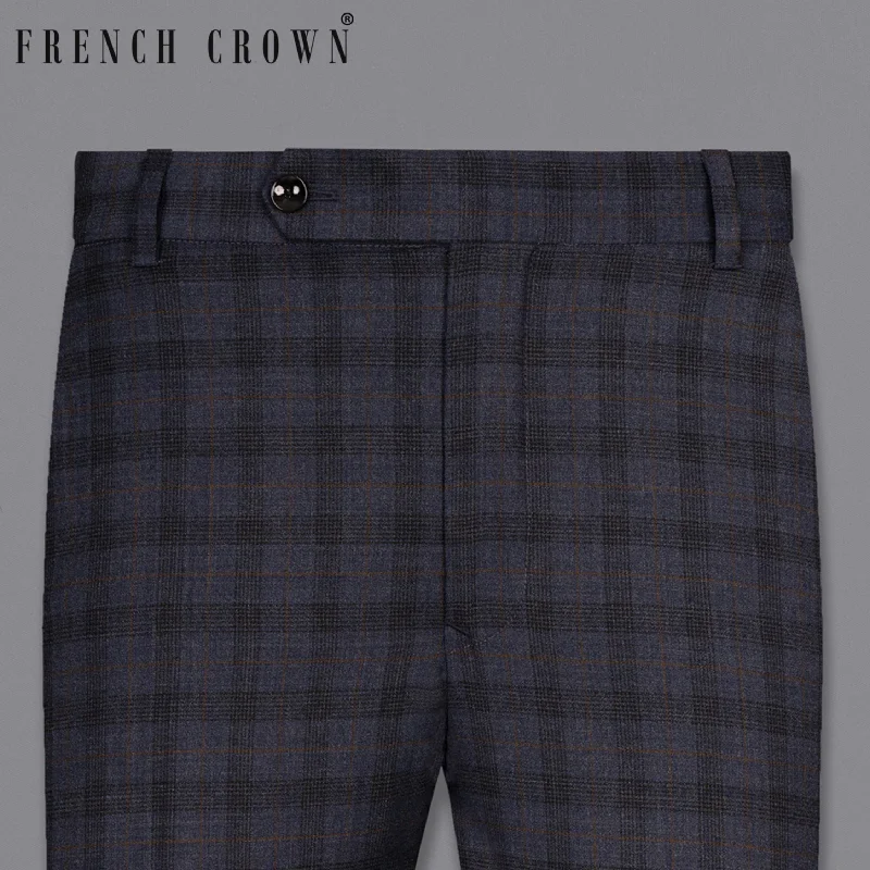 Time-Sensitive Navy Blue Plaid Wool Rich Pant