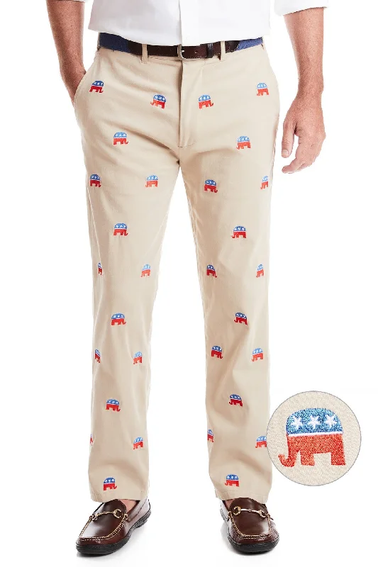 Discount Deals Harbor Pant Stretch Twill Khaki with GOP Elephant