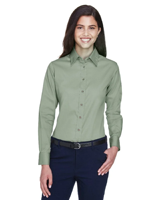 Clearance Sale Harriton Ladies Long Sleeve Stain-Release Twill Shirt | Dill