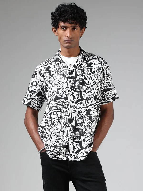 Limited Availability Nuon Black & White Abstract Printed Relaxed-Fit Shirt