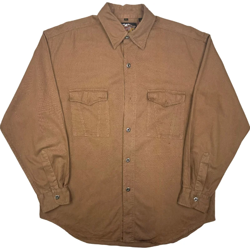 Price Drop Harley-Davidson Embroidered Long Sleeve Button-Up Shirt Brown