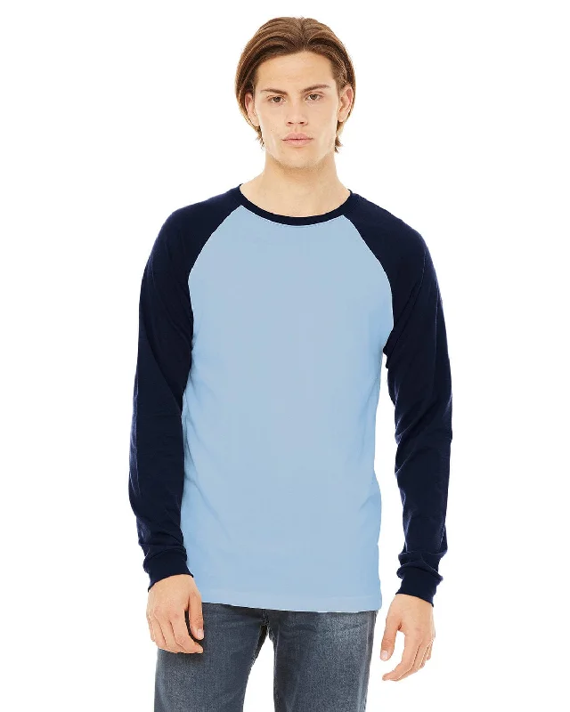 Weekend Specials to Cherish Bella+Canvas Mens Baseball T-Shirt | Baby Blue/ Navy