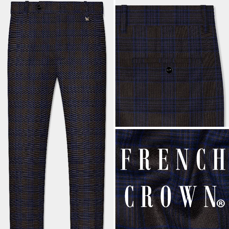 Weekend Discounts to Grab Coffee Bean Brown And Bunting Blue Windowpane Wool Rich Pant