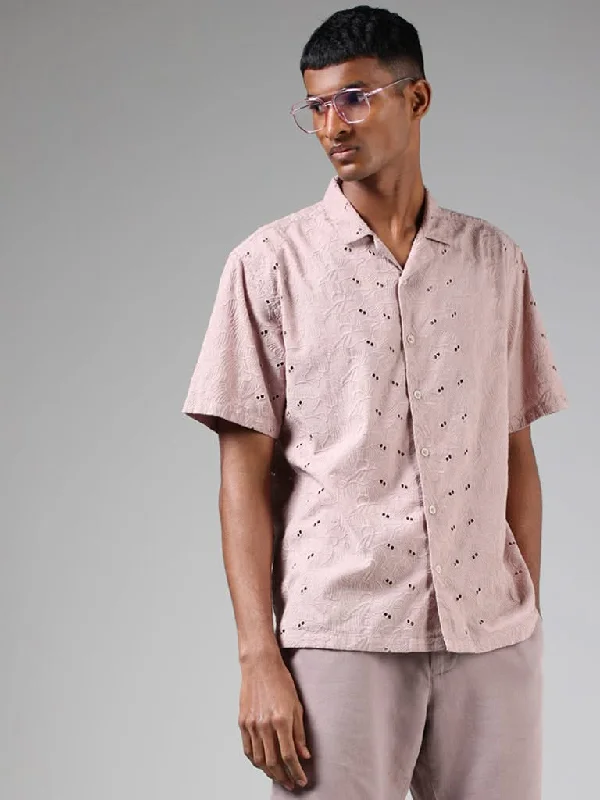 Flash Deals ETA Dark Pink Schiffli Relaxed-Fit Shirt