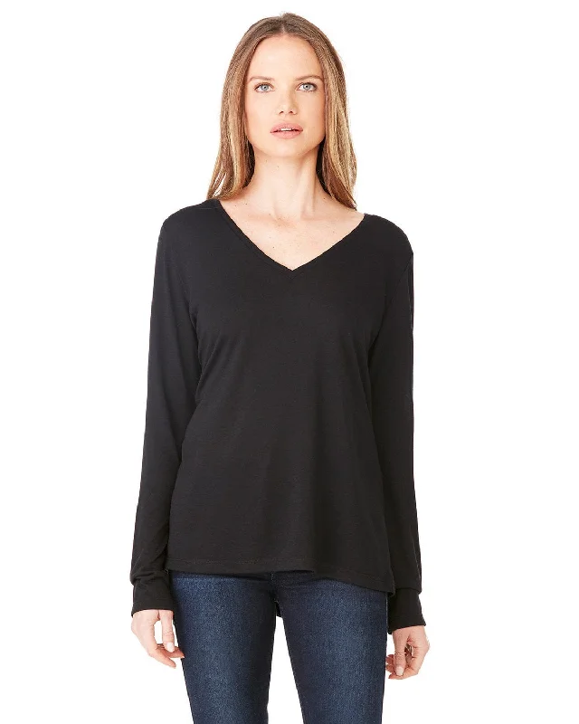 Exclusive Online Offer Bella+Canvas Ladies Flowy Long Sleeve V-Neck | Black