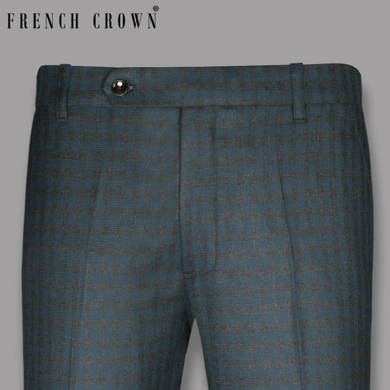 Huge Savings Charcoal with Sapphire Blue Checked Wool Blend Pant