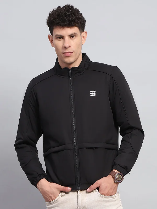 Special Discount Men Black Solid Mock Neck Full Sleeve Jacket