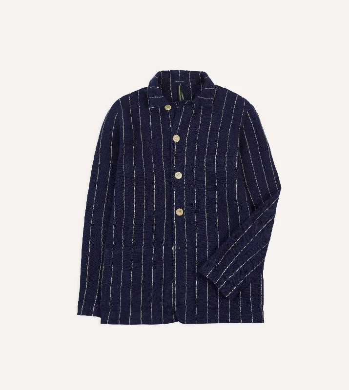 Final Markdown Navy Pinstripe Heavy Linen Five-Pocket Chore Jacket