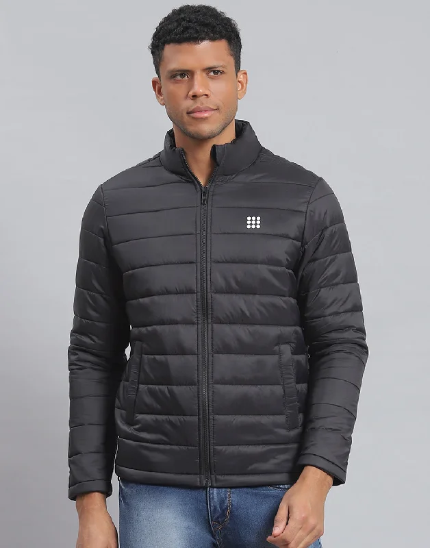 Exclusive Deal Men Black Solid Stand Collar Full Sleeve Jacket