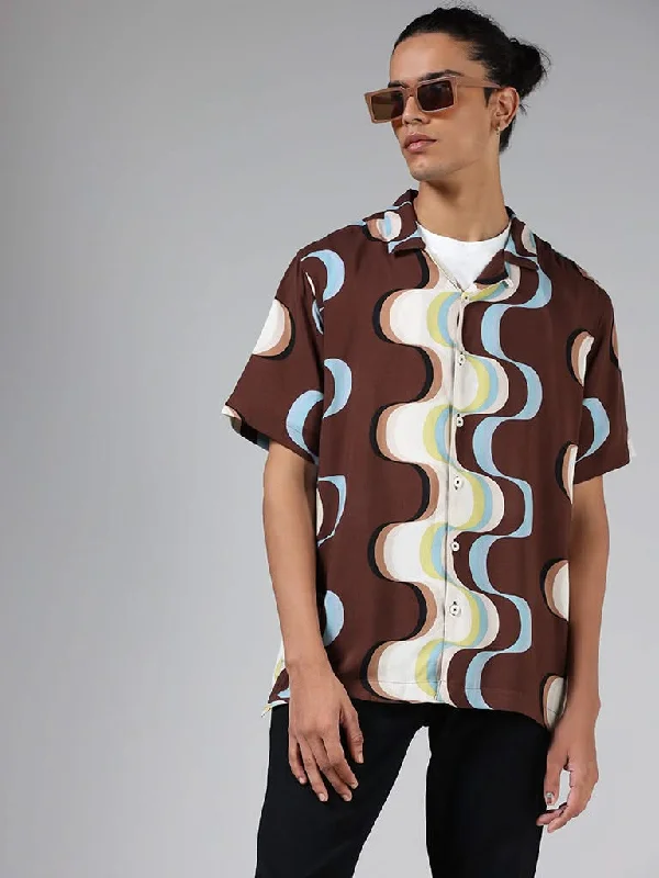 Daily Special Nuon Brown Printed Relaxed-Fit Shirt