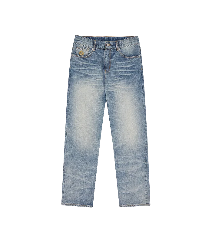 Bargain Alert DUCK EMBROIDERED DENIM PANTS - HEAVY WASH BLUE