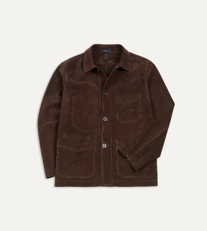 Weekend Offers That Shine Chocolate Brown Heavyweight Suede Five-Pocket Chore Jacket Weekend Offers That Shine Chocolate Brown Heavyweight Suede Five-Pocket Chore Jacket