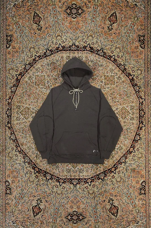 Discount Mania SUGARHILL TIRPLE STITCHED HALF ZIP-UP HOODIE(ASH GRAY)