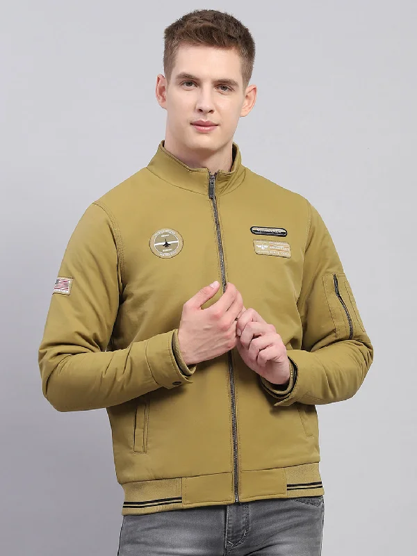 Now or Never Men Mustard Solid Mock Neck Full Sleeve Jacket