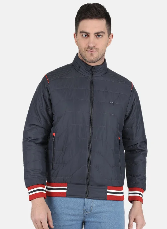 Hurry In Men NAvy Blue Solid Jacket