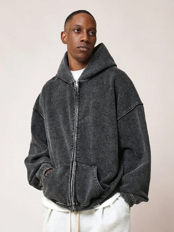 Clearance Items Oversized Fit Essential Zip Through Premium Washed Hoodie