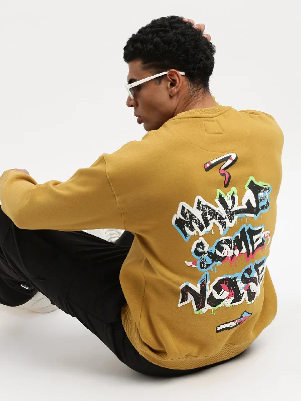 Amazing Deals Men Mustard Graphic Round Neck Pullover