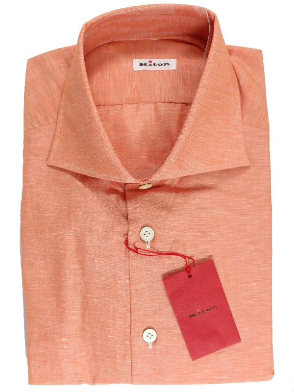 Make Your Weekend Count with Savings Kiton Linen Shirt Peach Pink 37 - 14 1/2 REDUCED - SALE Make Your Weekend Count with Savings Kiton Linen Shirt Peach Pink 37 - 14 1/2 REDUCED - SALE