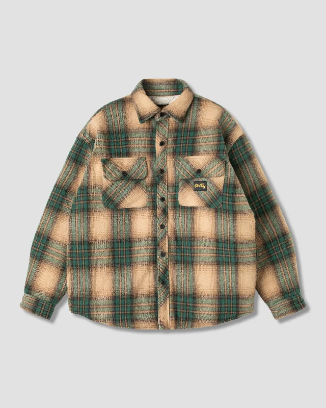 Weekend Discounts to Snag Quilted Plaid Overshirt (Olive Plaid)