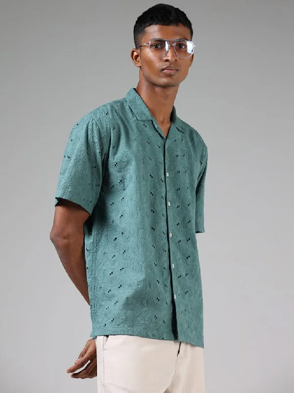 Exclusive Offers ETA Dark Teal Schiffli Relaxed-Fit Shirt