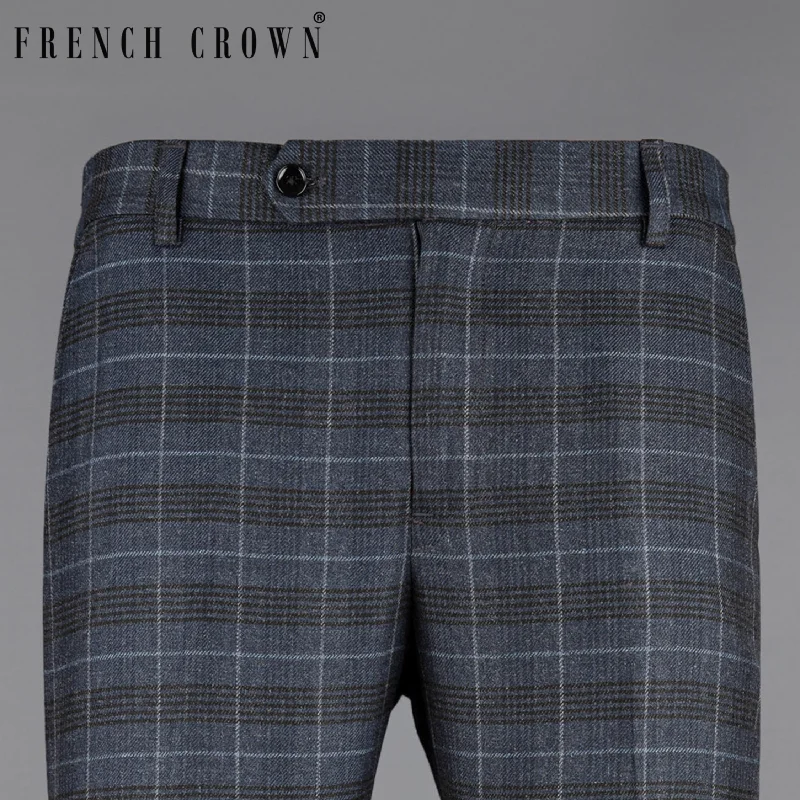 Amazing Value Tuna Blue Checked Luxurious Wool Rich Pant